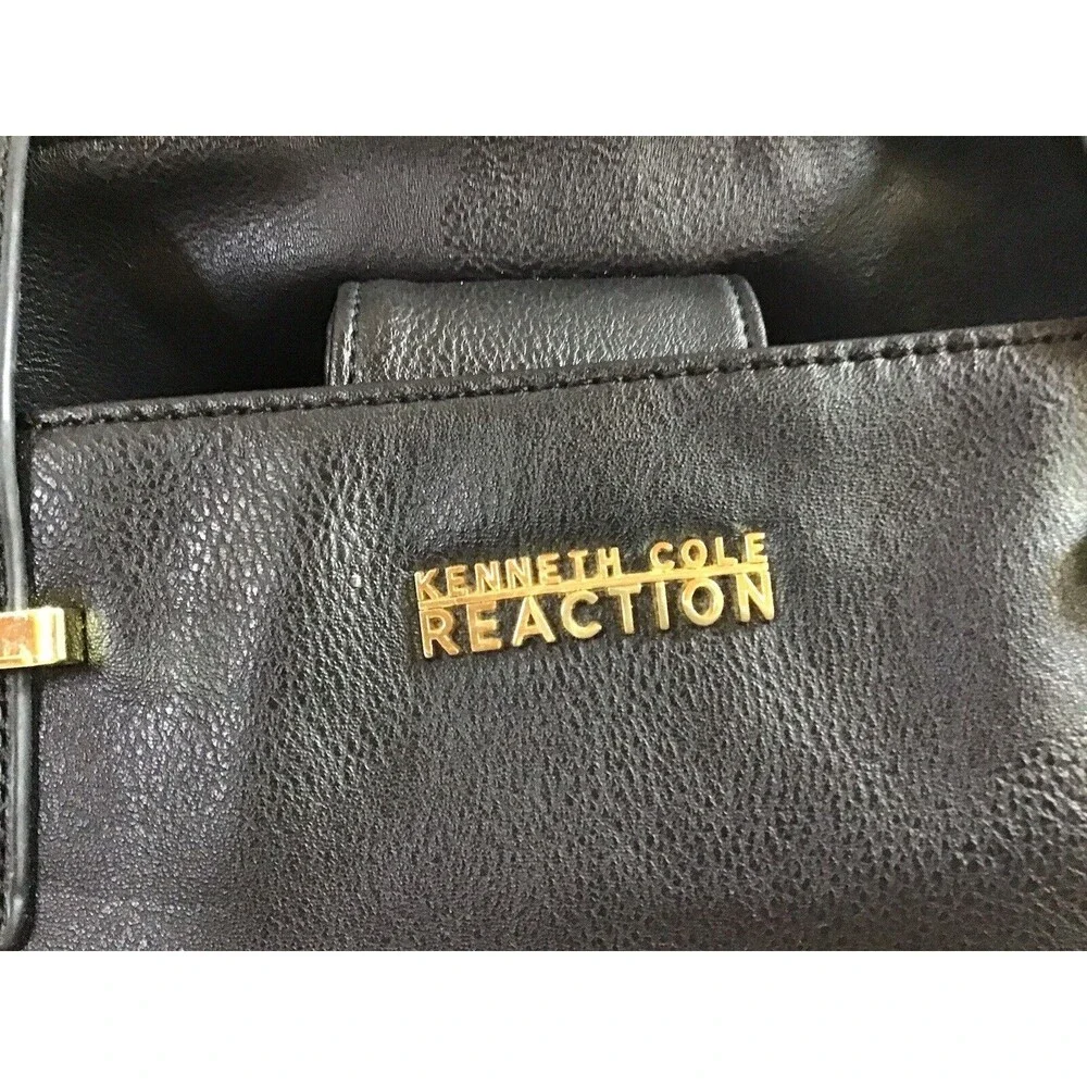 Kenneth Cole Reaction Tote Black Gold Color Block Medium Classic Preppy - Picture 3 of 10